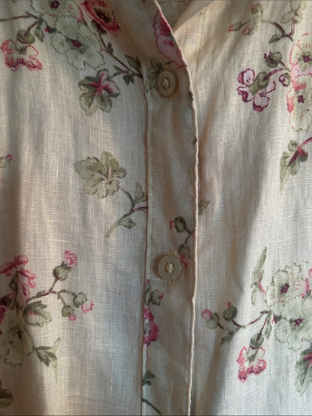Ralph Lauren Linen Cream Floral Button-Up Blouse - Picture 3 of 7